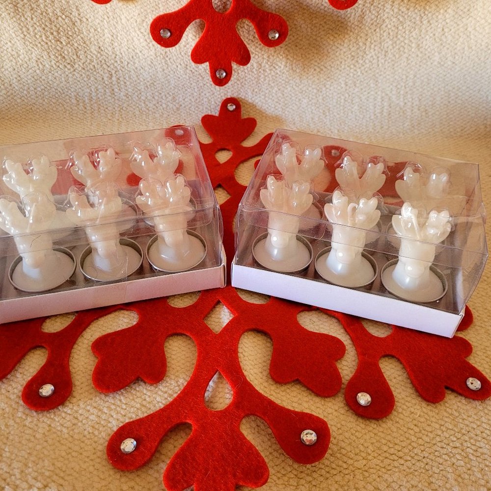 Jay Import Set of 12 White Reindeer Tea Light Candles New In Package